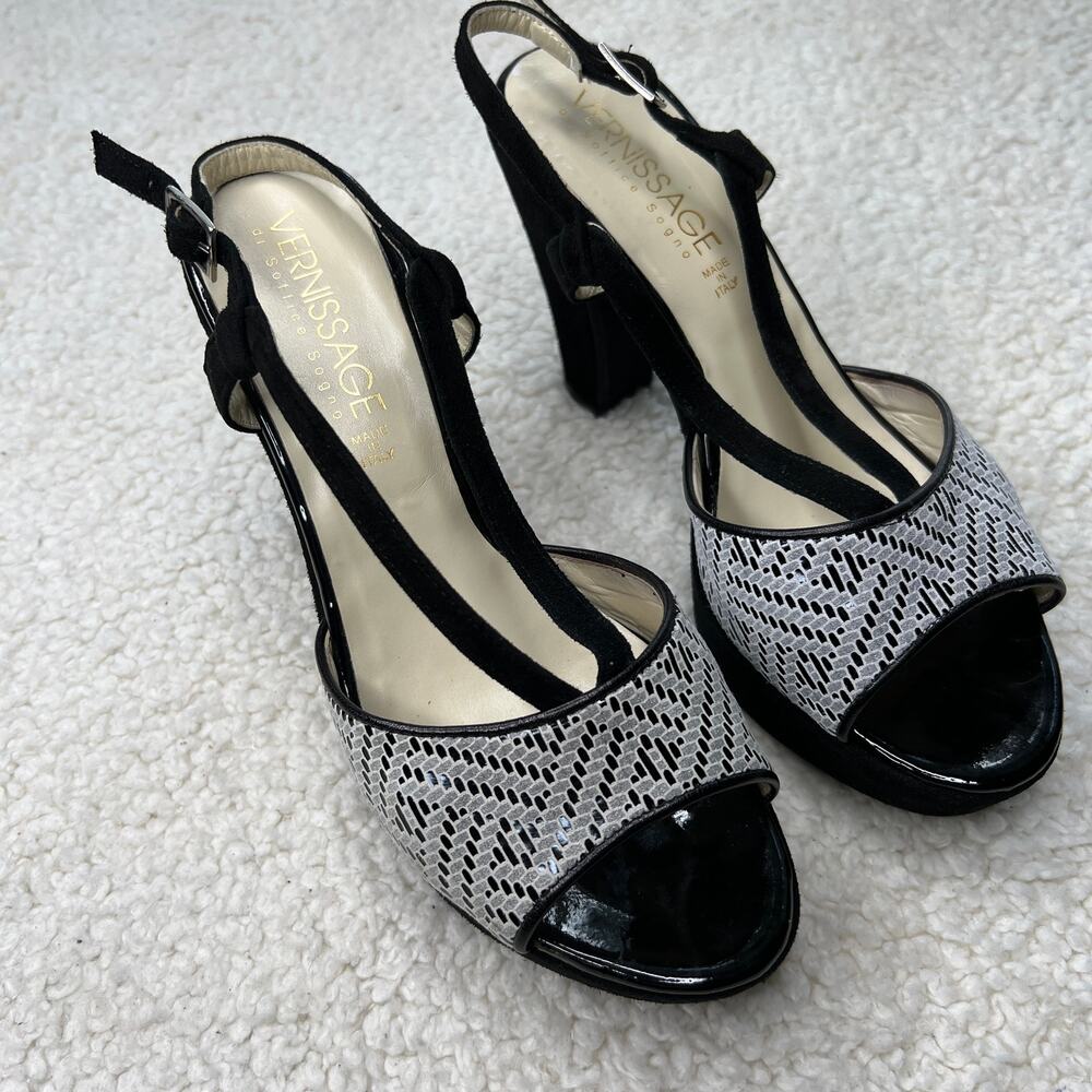 Vernissage di Soffice Sogno Black White Sling Back Sandal Heel 38